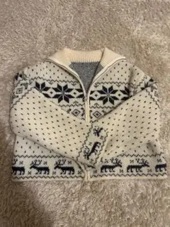 ノルディック柄 ジップアップセーター アイボリー/ネイビー