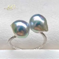 本真珠あこや真珠　ブルー無調10.2×8.5㍉ダブルリングY1062