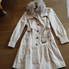 バーバリーブルーレーベルトレンチコートノバチェックフォックスファー付き36