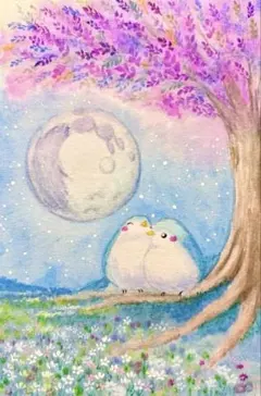 水彩画 蝶の泉と小鳥さん 値段は※900円です - メルカリ