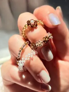 ☆*:.ブラウンビーズリング4点セットハンドメイド.:*☆1