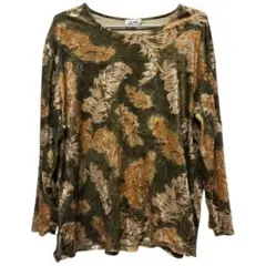 長袖Tシャツ 【XL】葉柄 トップス ロンT 柄物 おしゃれ服　春秋用