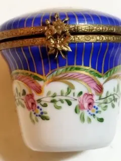 リモージュボックス　フランス製　小物入れ　手描き　コバルトブルー