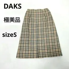 極美品 DAKS ダックス チェック スカート プリーツ ウール 麻混