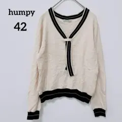 humpy 【42】長袖ニット アイボリー タイ付きのVネックニット