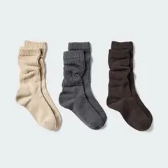 新品未使用　ユニクロ　ルーズソックス 3足組 23-25cm ベージュ　ブラウン