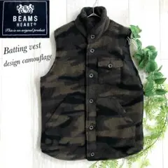 底値　BEAMS ビームス ベスト 中綿 カモ柄 迷彩柄 S メンズ ウール混