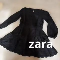 ZARA 黒の刺繍入り長袖ワンピース