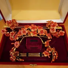 オレンジ花飾りかんざしセット