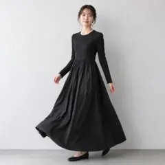 新品タグ アパートバイ ニットドッキングコクーンワンピース 定価1.65万円 黒