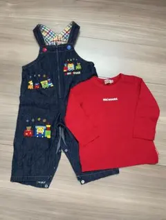 【美品】ミキハウス　ロンT デニムオーバーオール セット80cm