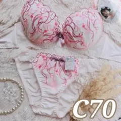 №1524【C70】ピュアリボンエンブロイダリーブラジャー&フルバックショーツ