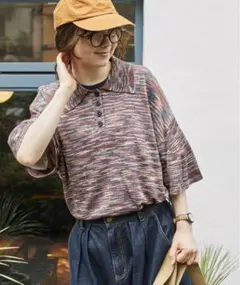 MONO-MART LADY'S オーバーサイズメランジニットポロシャツ