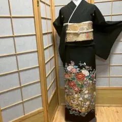 ［6816］黒留袖 友禅 翠晶 比翼付 作家物 五つ紋 剣花菱 正絹 着物 袷 ren-kts0085_1.jpg