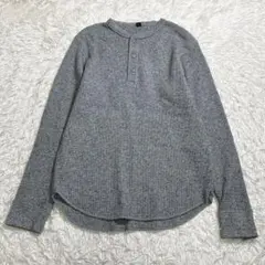 美品 UNIQLOユニクロ ワッフル Tシャツ ヘンリーネック L 長袖