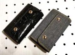 二点セット　カメリア型押し　デニム　キーケース　軽量