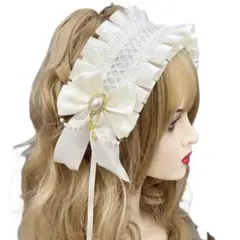 ヘッドドレス ホワイト コスプレ ゴスロリ 高級感 レース リボン オシャレ