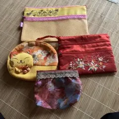 小物入れセット 猫モチーフ刺繍付き