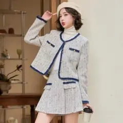 ホワイト・ネイビー ツイード セットアップ