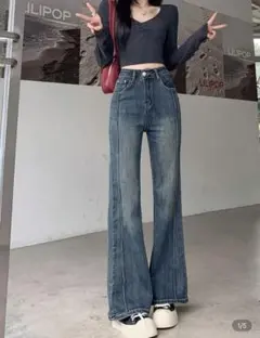 ほぼ新品★ブーツカット　デニム　パンツ ブルー　フレア　ジーンズ　美脚