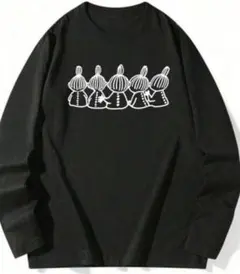 ブラック ロングスリーブ Tシャツ イラスト付き