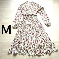 M　ワンピース　フラワー　ロング　長袖　ドレス　花柄