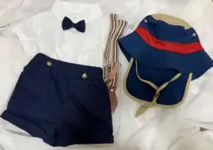 子供用フォーマル夏服セット(半袖シャツ、半ズボン、サスペンダー、帽子)＋夏用帽子