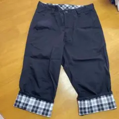 黒のチェック柄折り返しショートパンツ　レディース Sサイズ