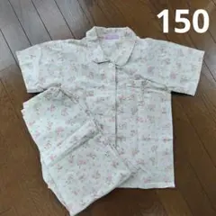 pastime 150 花柄 パジャマ 上下 綿100% 生成り 白