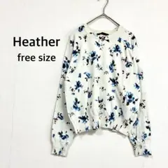 【ヘザー】ニット F ホワイト×ブルー 花柄 総柄 カットソー 通勤 デート