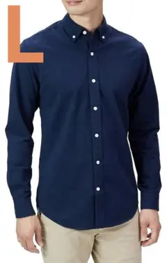 ☆オックスフォードシャツ レギュラーフィット 長袖 メンズ L ネイビー 襟付