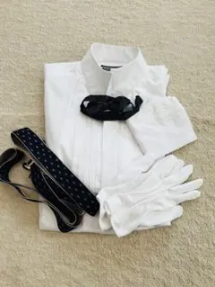 結婚式メンズセット　サスペンダー・手袋・蝶ネクタイ・シャツセット