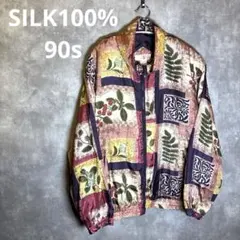 90s POSURE シルクジャケット 総柄ブルゾン L ヴィンテージ アート柄