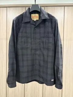 グレンチェック オープンカラー ウールシャツ STONE WOLD