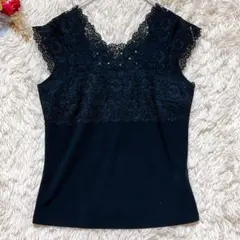 美品✨【リリアンビューティ】(S)レースカットソー ブラック 日本製 通勤のサムネイル