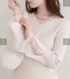 natural couture2026SS 前後2WAY 袖口レースリブニット