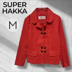 スーパーハッカ　ジャケット　ラウンドネック　ボタンデザイン　綿　赤　上着　M