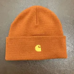 【Carhartt】カーハート ニット帽 オレンジ ロゴ入り　ビーニー