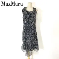 MAXMARA マレーラ ワンピース 総柄 幾何学 レーヨンリネン Aライン 黒