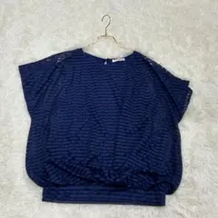 美品✨ シアー ブラウス ネイビー ボーダー 透け感 フレンチ スリーブ