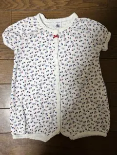 プチバトー ロンパース 半袖 6m/67cm 花柄 赤いリボン付き