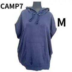 CAMP7 キャンプセブン パーカー M ネ紺 半袖 フード ロゴ刺繍のサムネイル