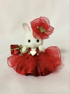 ミニチュアドール　シルバニア　赤ちゃん　バレンタインドレス　レッド３点セット