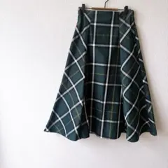 ロングスカート M チェック柄 緑 グリーン ミモレ丈 フレア 春夏 綺麗め