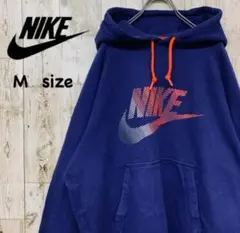 【送料無料】USED古着 NIKE ナイキ プリントロゴ パーカー ゆるダボ 青