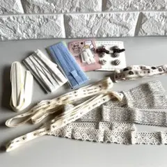 手芸用品　まとめ売り　使いかけ　レースリボン　布ボタン　タグシール