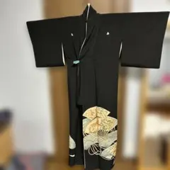 黒留袖 扇子刺繍 三つ柏紋と本金箔袋帯のセット 帯揚げ　帯締め　お扇子　オマケ