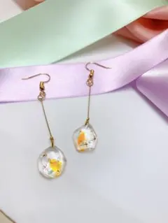 ピアス　レジン　琉球ガラス　金箔　　ハンドメイド　夏　押し花