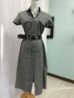 グレー 半袖 シャツワンピース　ミリタリー　フェアリーグランジ