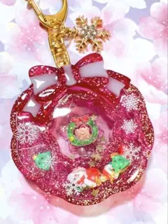 クリスマスリース＊赤　シャカシャカキーホルダー
